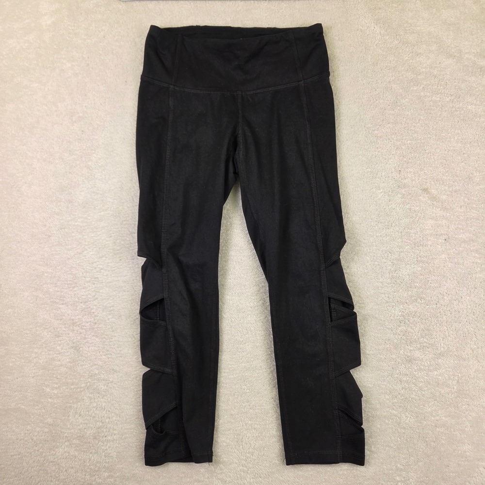 Lululemon High Times Pant 7/8 Leggings Black Lattice Cutout Size 4 4425